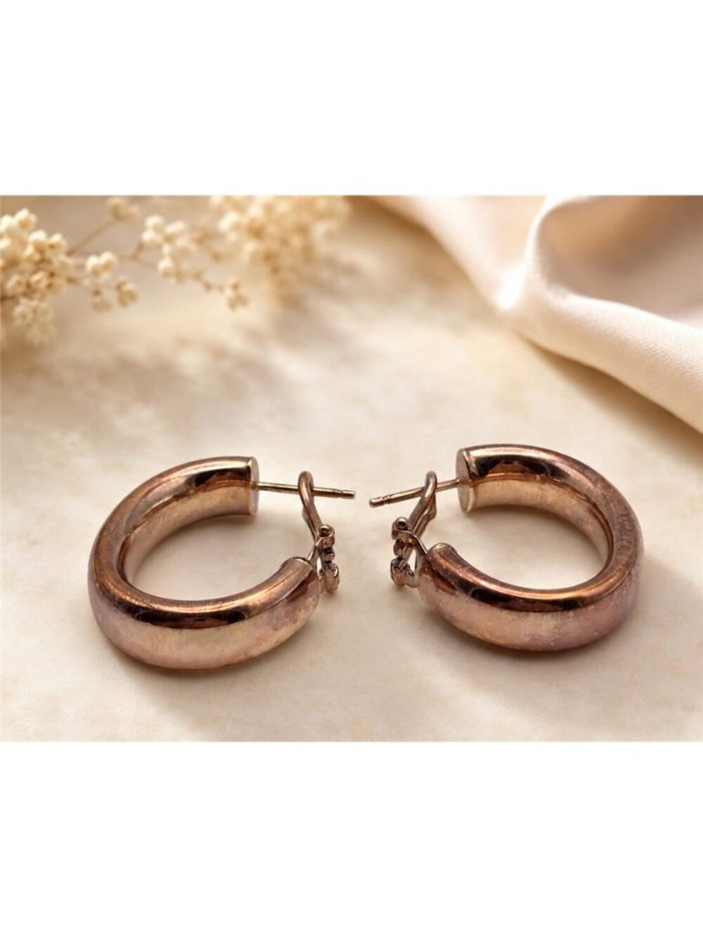 Milor Italy Bronze Rose Gold Tone Oval Hoop Earrings 27mm Hinged Latch Signed